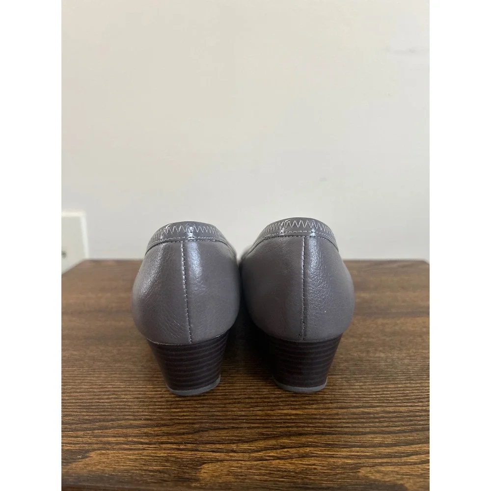 Cole Haan Grey Leather Patent Cap Toe Wedge Pumps Heels Womens Size 8.5 B